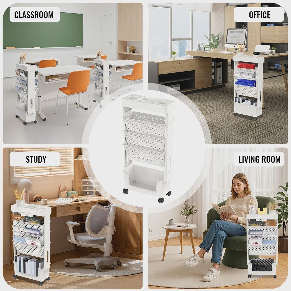 Verrijdbare Opbergtrolley met 5 Lagen - Multifunctioneel Bureau en Boekenkast Organizer