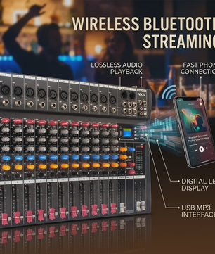 Yamnweo CT16 Professionele 16-Kanaals Audio Mixer met DSP Effecten, Bluetooth & USB