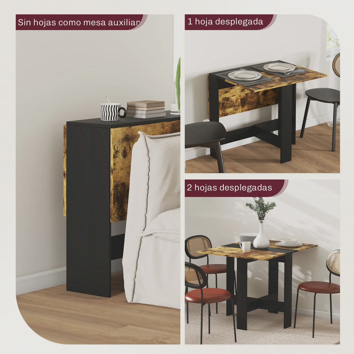 Homcom Klaptafel met 2 Uitklapbare Vleugels - 103x76x73.5 cm - Veelkleurig