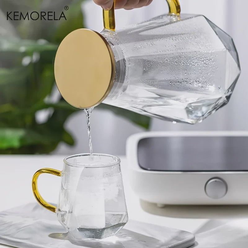 Luxe Glazen Waterkan met Diamantstructuur - Perfect voor Koude en Warme Dranken