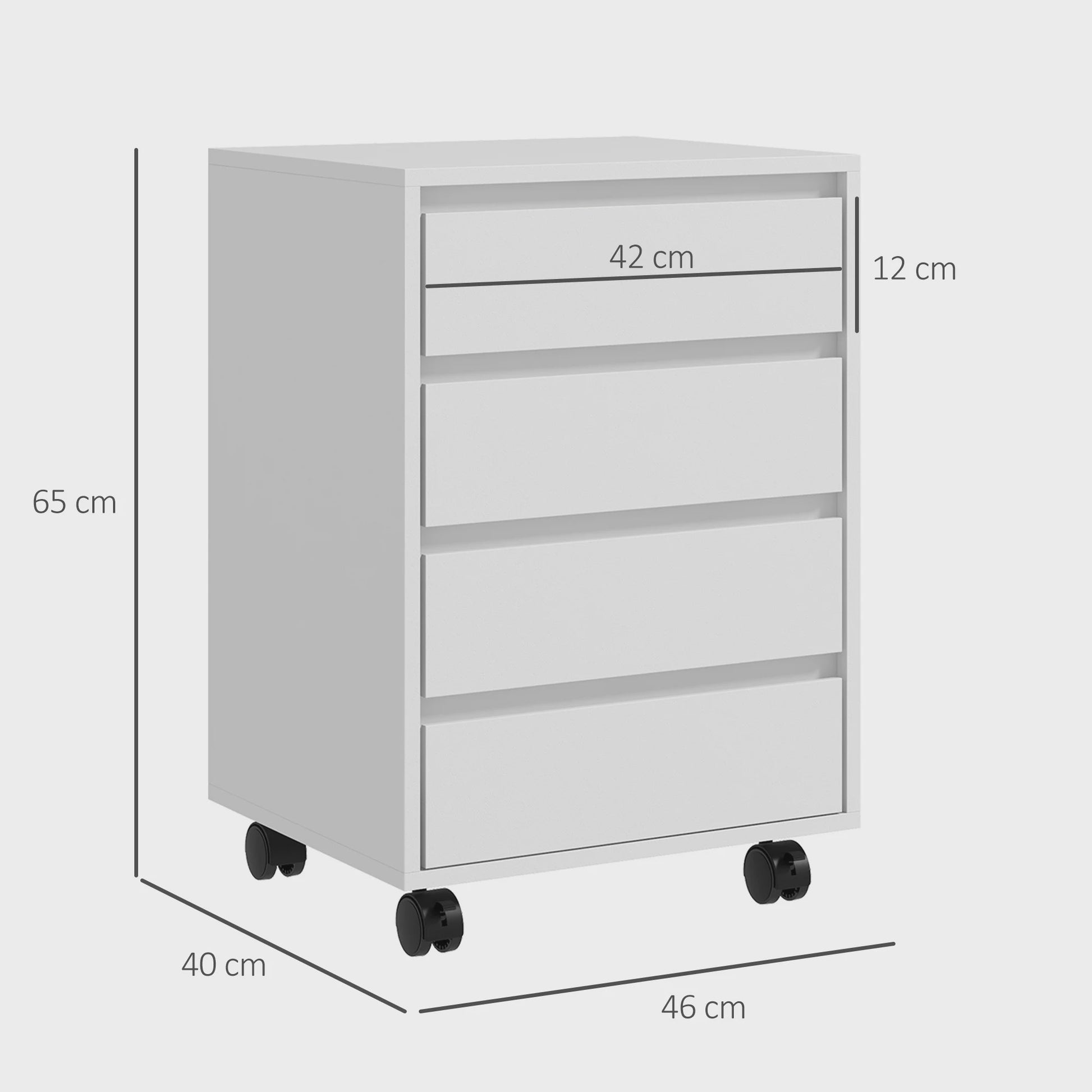 Mobiel Archiefkastje met 4 Lades - Wit - Kantoor Opbergmeubel op Wielen