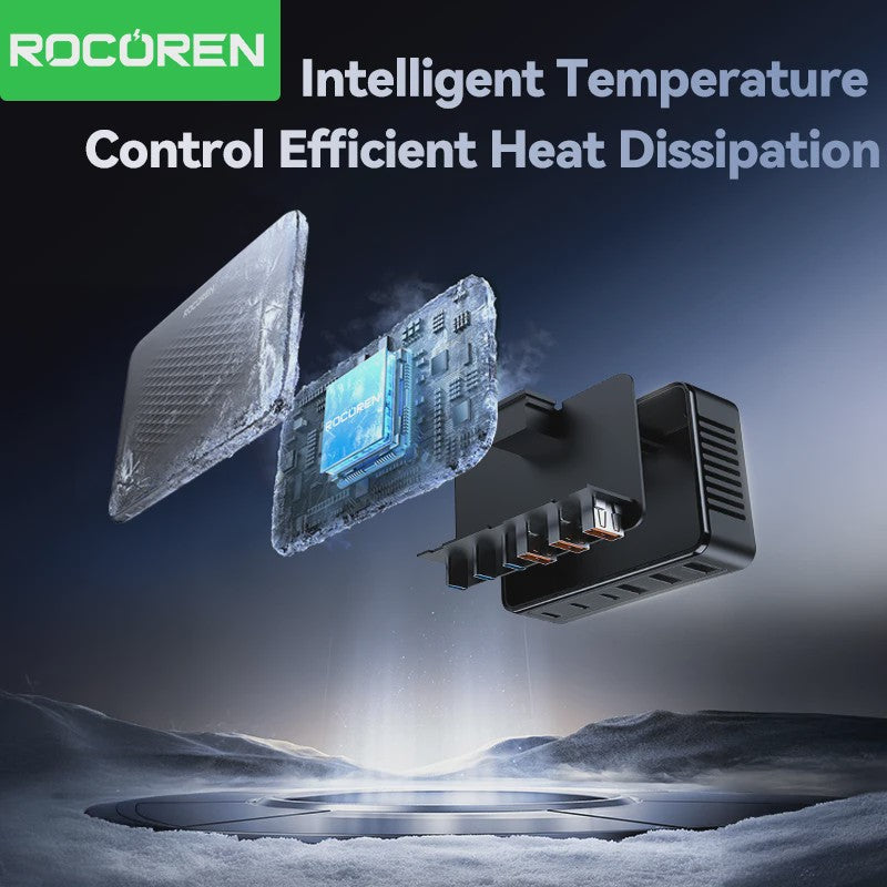 Rocoren 100W GaN Desktop Lader: 6-Poorts Snellader met USB-C voor Al Je Apparaten