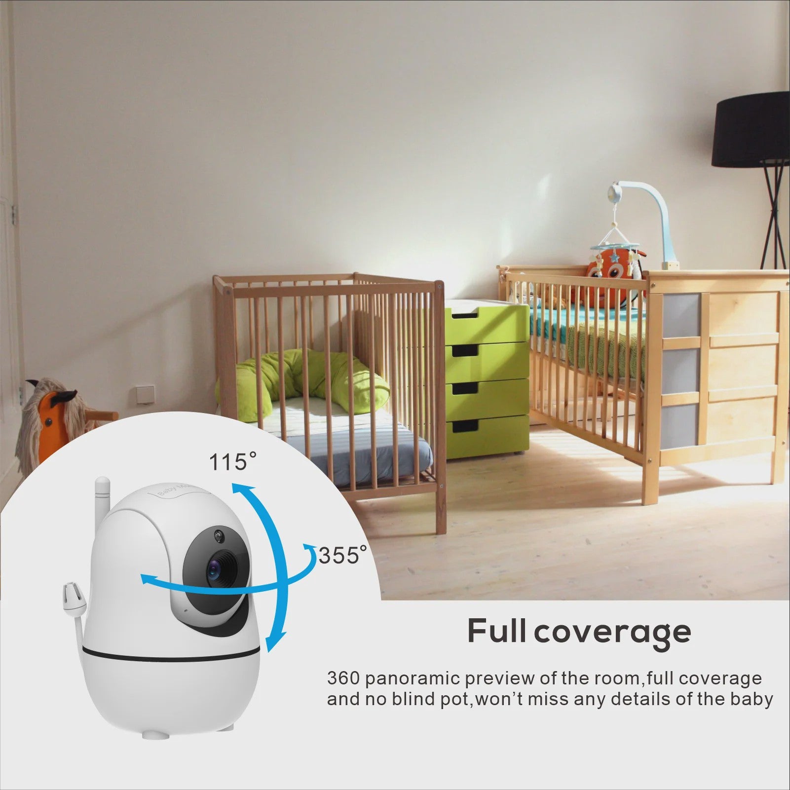 7" HD Babyfoon met 1080P IPS Beeldscherm, Ondersteuning voor 2 Camera's, 24u Batterij & 300m Bereik