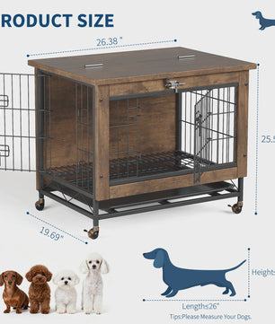 Luxe Houten Hondenkooi Meubel met Dubbele Deuren en Wielen - Afsluitbare Binnen Bench & Tafel voor Kleine/Medium Honden