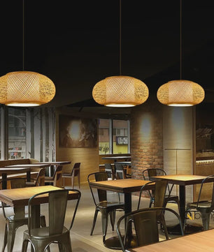 Bamboe Hanglamp Natuurlijk Rotan - Handgeweven, E27 Fitting, 40/50/60cm - Sfeervolle Verlichting voor Woonkamer, Café & Restaurant