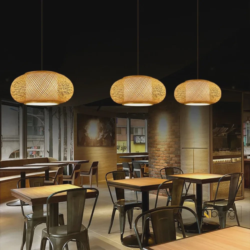 Bamboe Hanglamp Natuurlijk Rotan - Handgeweven, E27 Fitting, 40/50/60cm - Sfeervolle Verlichting voor Woonkamer, Café & Restaurant