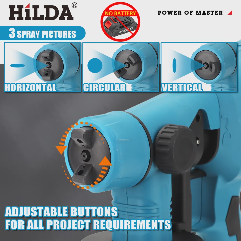 HILDA 21V Accu Verfspuit - Krachtige Draadloze HVLP Spuit voor Doe-het-zelf, Meubels, Muren & Auto (Makita Accu Compatibel)