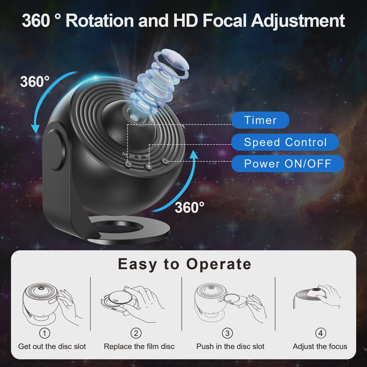 Galaxy Projector Sterrenhemel Projector - Planetarium met 12 Thema's voor Kinderkamer