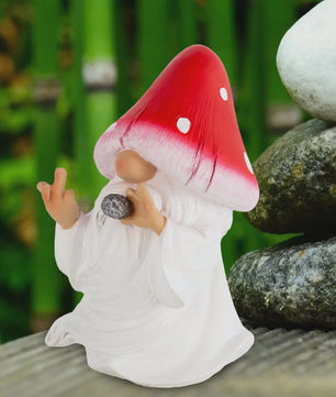 Grappige Mushroom Kabouter Tuinbeeld met Middenvinger - Humoristische Decoratie voor Binnen & Buiten