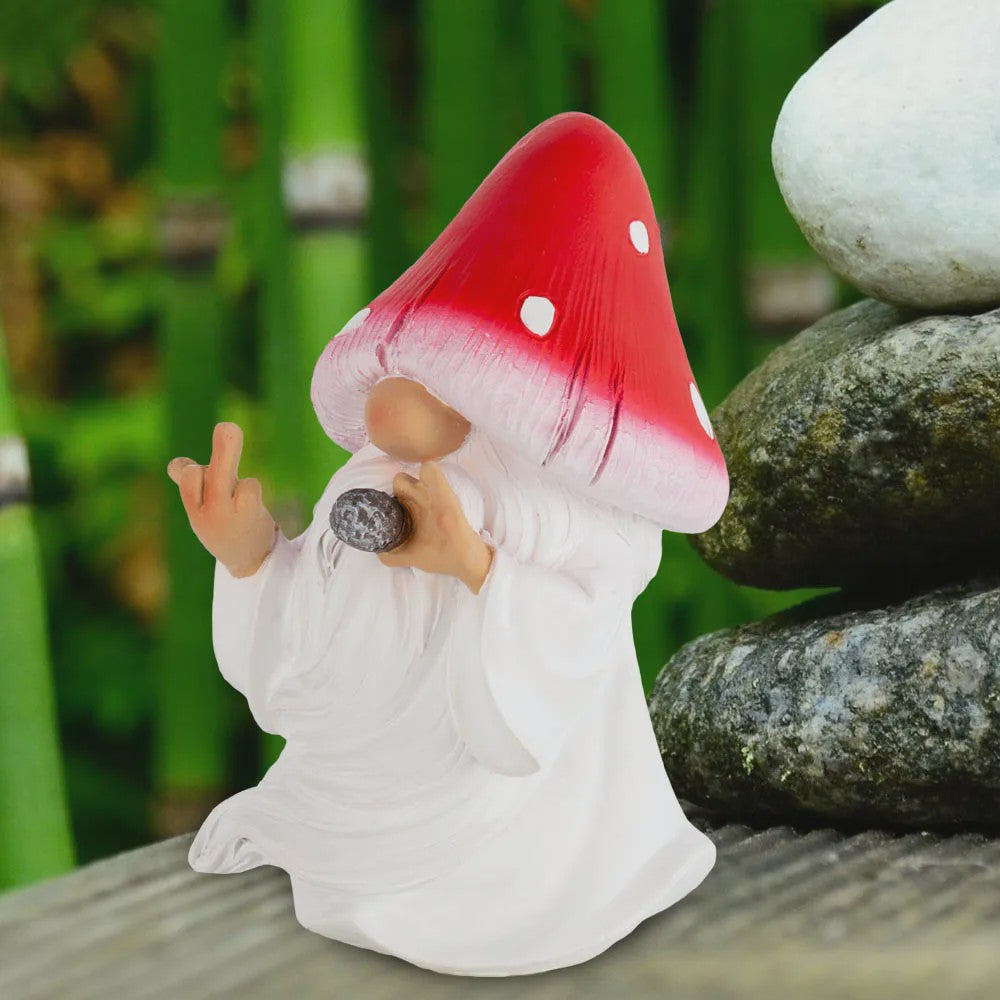 Grappige Mushroom Kabouter Tuinbeeld met Middenvinger - Humoristische Decoratie voor Binnen & Buiten