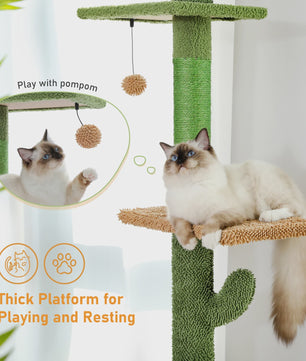 Cactus Kattenboom 5-Tier Vloer tot Plafond Klimpaal met Hangmat & Krabpaal