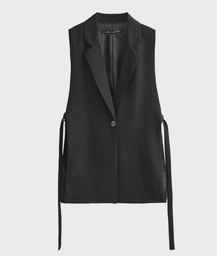 Dames Y2K Mouwloos Vest met Notch Kraag en Tailleband - Chic & Casual