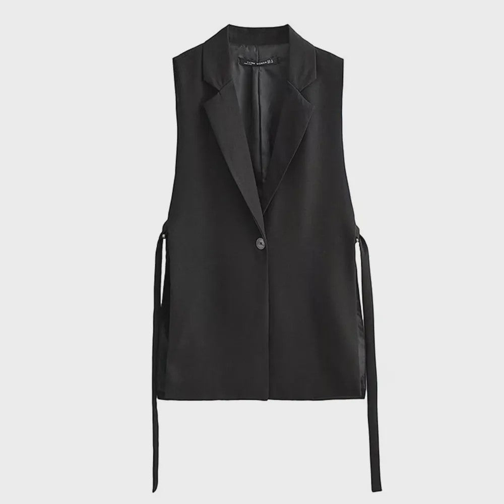 Dames Y2K Mouwloos Vest met Notch Kraag en Tailleband - Chic & Casual