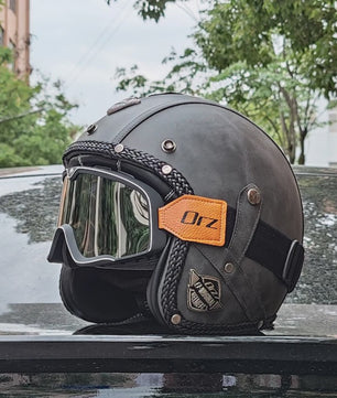 Retro Open 3/4 Motorhelm PU Leer - Stijlvol & Veilig met DOT Keurmerk