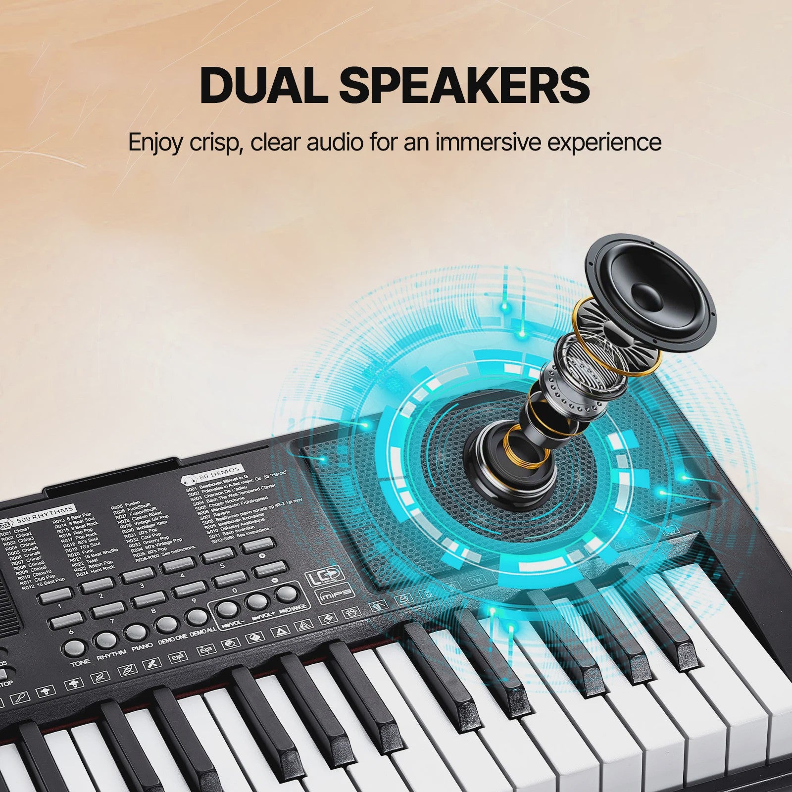 Digitale Keyboard Piano 61 Toetsen - Draagbaar, 200 Tones & 200 Rhythms - Ideaal voor Beginners