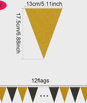 Zwarte en Gouden Driehoek Vlaggenlijn - Feestelijke Banner voor Verjaardag, Bruiloft & Feestdecoratie
