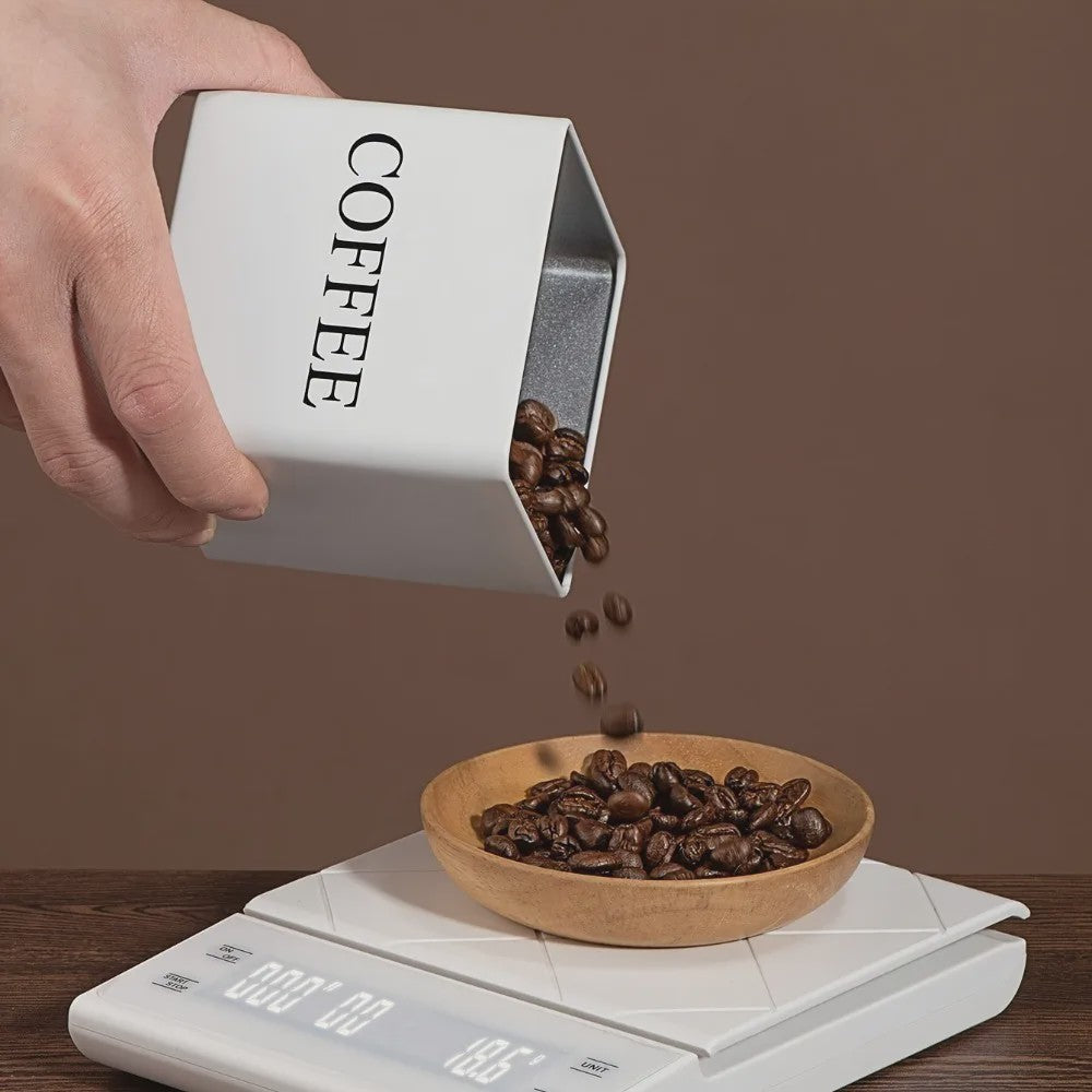 Set van 3 Keuken Potten met Bamboe Deksel - Voor Koffie, Thee & Suiker - Zwart/Wit - 500ml