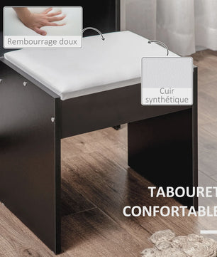 Stijlvolle Kaptafel met Verlichte Spiegel, Ottomaan en Veel Opbergruimte