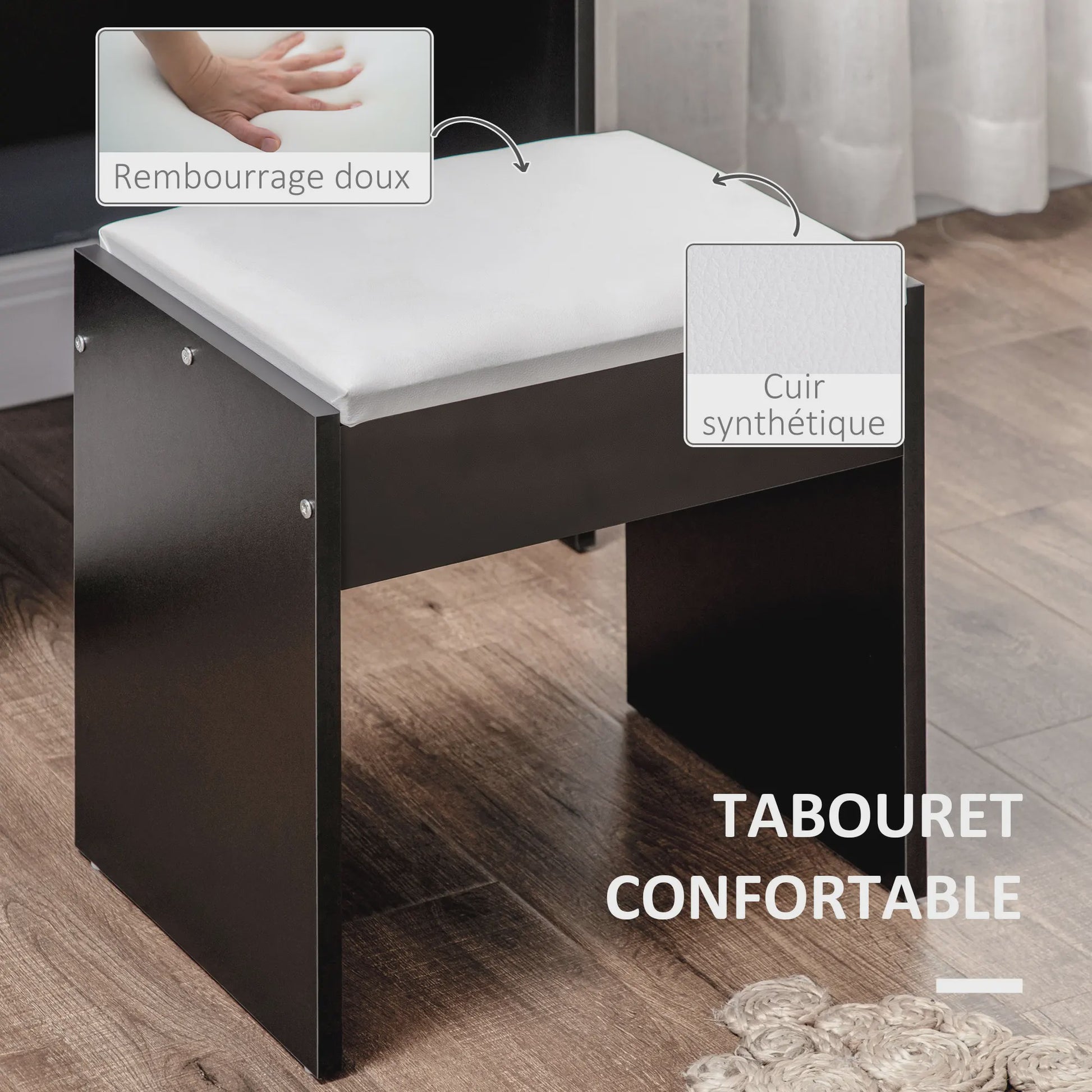 Stijlvolle Kaptafel met Verlichte Spiegel, Ottomaan en Veel Opbergruimte