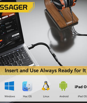 Essager Type-C & Lightning naar 3.5mm Jack AUX Audio Kabel Adapter voor iPhone 15/14/13, Samsung, MacBook