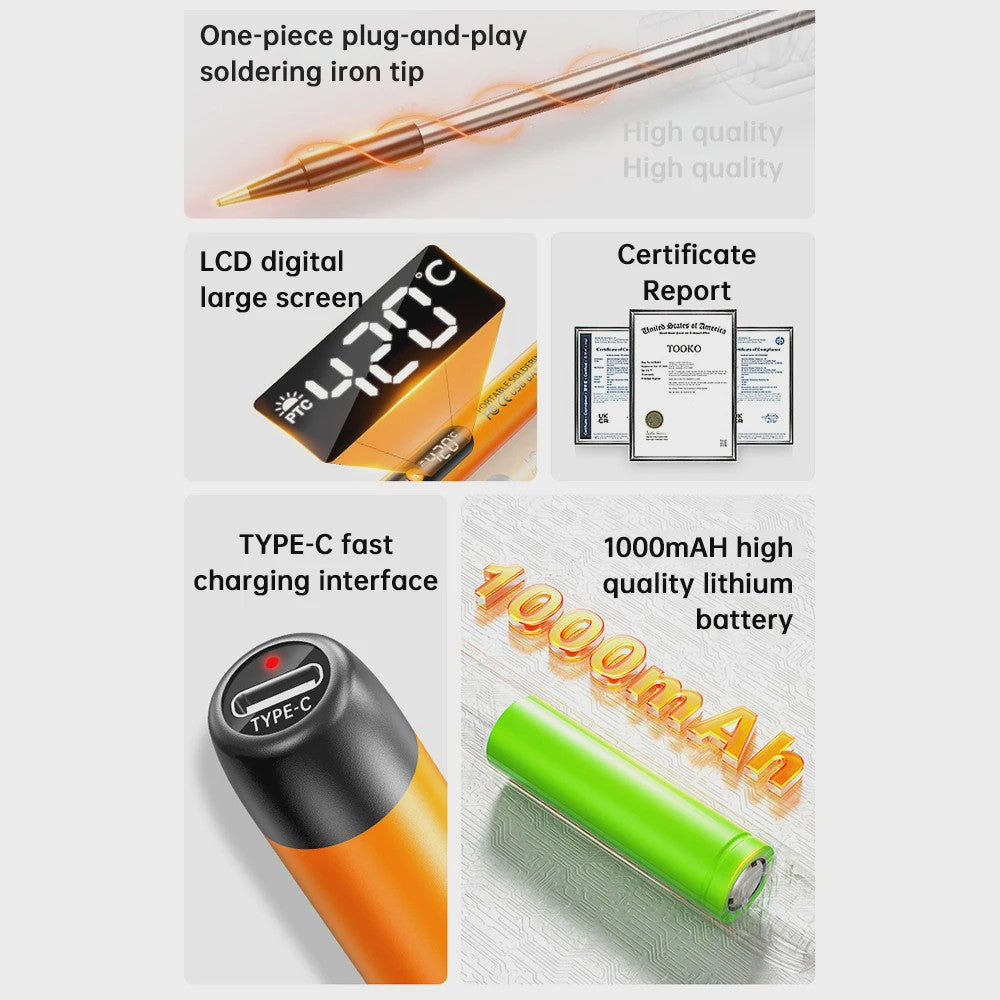 Draagbare USB Soldeerbout Set met Digitaal Display en Temperatuurregeling (300-420℃)
