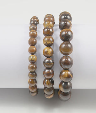 Elastische Charm Armband met Natuursteen Kralen: Lavasteen & Tijgeroog (6/8/10mm) - Voor Dames en Heren
