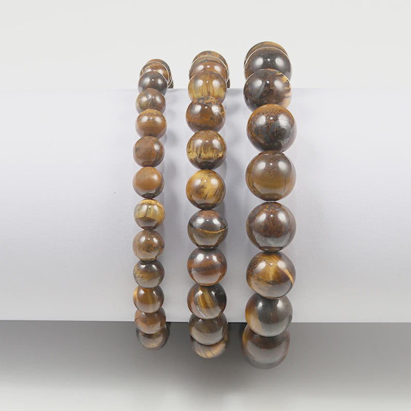 Elastische Charm Armband met Natuursteen Kralen: Lavasteen & Tijgeroog (6/8/10mm) - Voor Dames en Heren