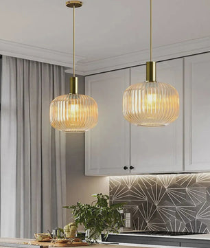 Moderne Ribbel Glazen Hanglamp - Scandinavisch Design in Groen, Grijs & Amber - E27 Fitting