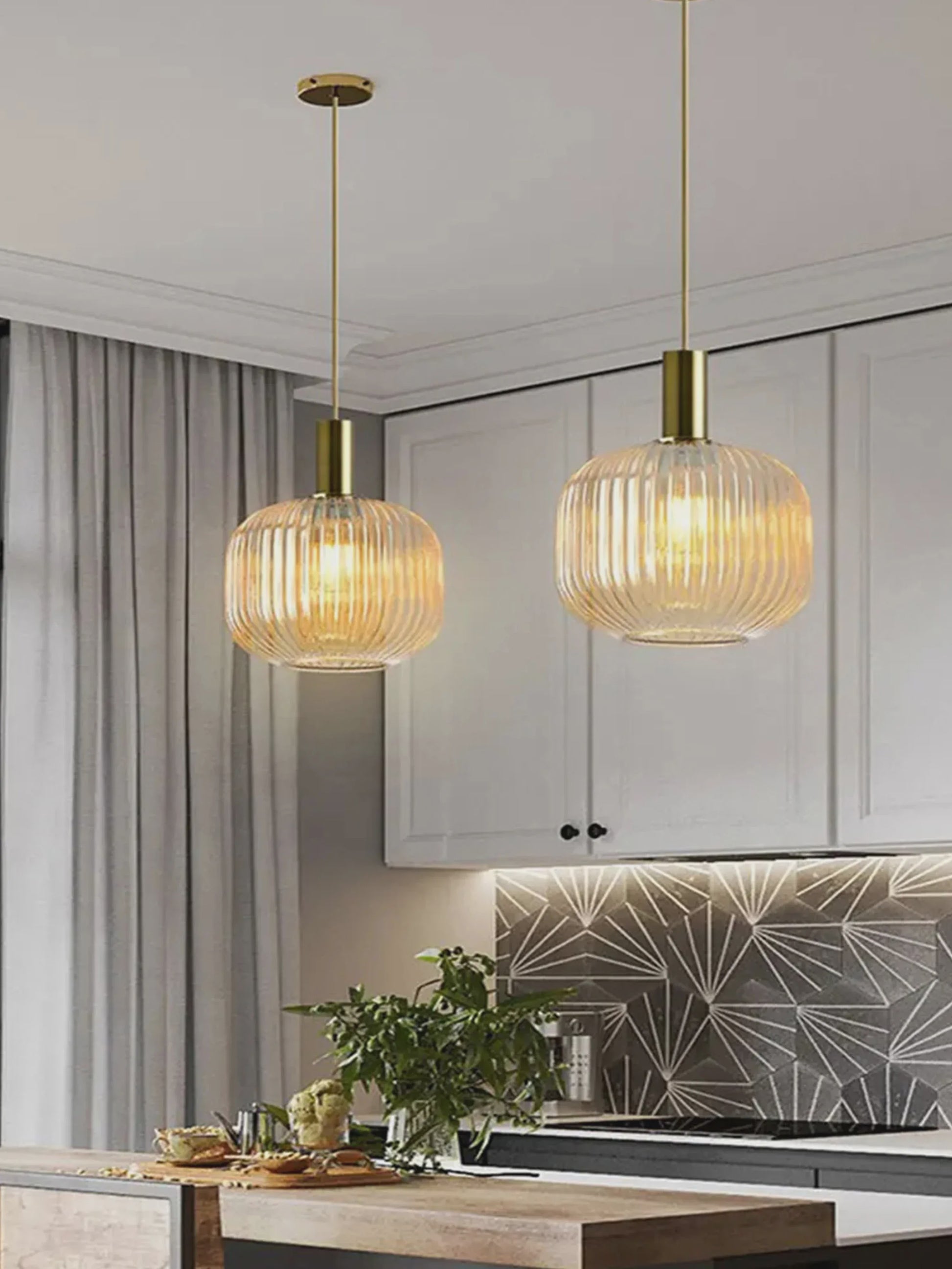 Moderne Ribbel Glazen Hanglamp - Scandinavisch Design in Groen, Grijs & Amber - E27 Fitting