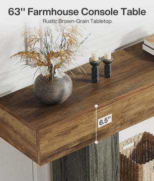 Lange Console Tafel 63 Inch - Farmhouse Entree Tafel met U-Vormige Basis en Onderste Plank