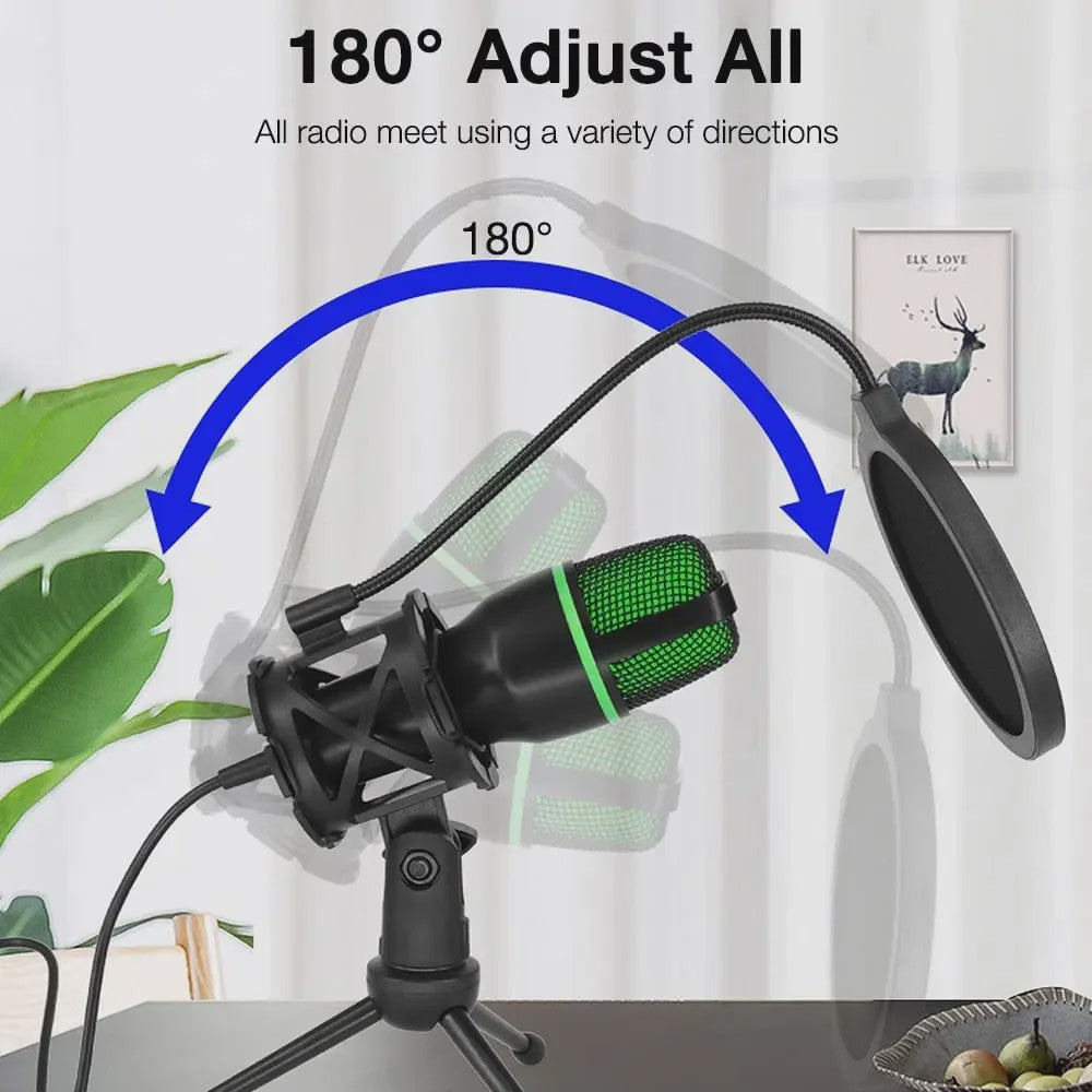 Professionele USB Condensator Microfoon voor PC, Laptop, Gaming, Streaming & Podcast - Met RGB Verlichting