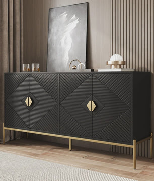 Moderne Minimalistische Buffetkast Sideboard - Zwart met Gouden Accent, 162x40x80cm