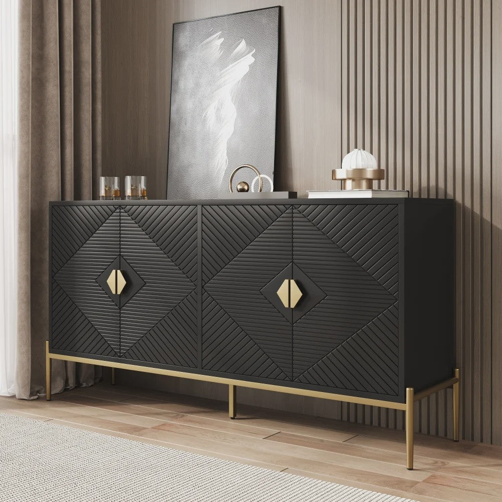 Moderne Minimalistische Buffetkast Sideboard - Zwart met Gouden Accent, 162x40x80cm