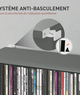 HOMCOM Opbergkast voor CD/DVD/Blu-ray - Grijs - 8 Vakken, 6 Verstelbare Planken