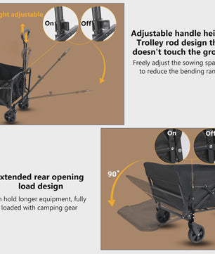 Uitklapbare Kampeerwagen Trolley - 150L, 75kg, 360° Wielen, Verstelbare Handgreep - Ideaal voor Strand, Tuin & Boodschappen