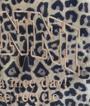 Unisex Canvas Shopper met Luipaardprint en Borduring - Stijlvolle Tote Bag voor Dagelijks Gebruik