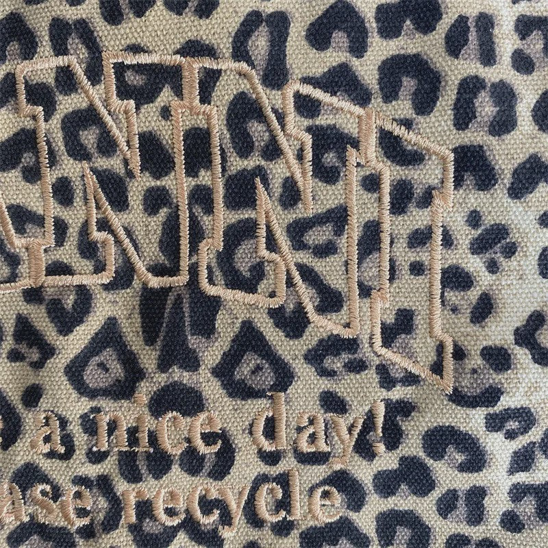 Unisex Canvas Shopper met Luipaardprint en Borduring - Stijlvolle Tote Bag voor Dagelijks Gebruik