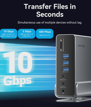 Vention 15-in-1 USB-C Docking Station: Triple Monitor 4K@60Hz, 100W PD, USB 3.2 Hub