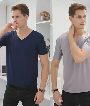 Heren IJszijde T-shirt met Korte Mouwen en V-hals - Ademend, Dun en Naadloos