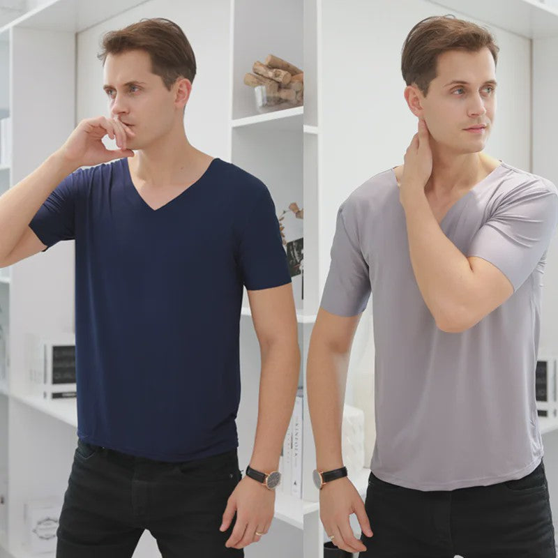 Heren IJszijde T-shirt met Korte Mouwen en V-hals - Ademend, Dun en Naadloos