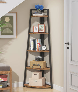Hoekboekenkast met 5 etages - Stijlvol Hout & Metaal Design