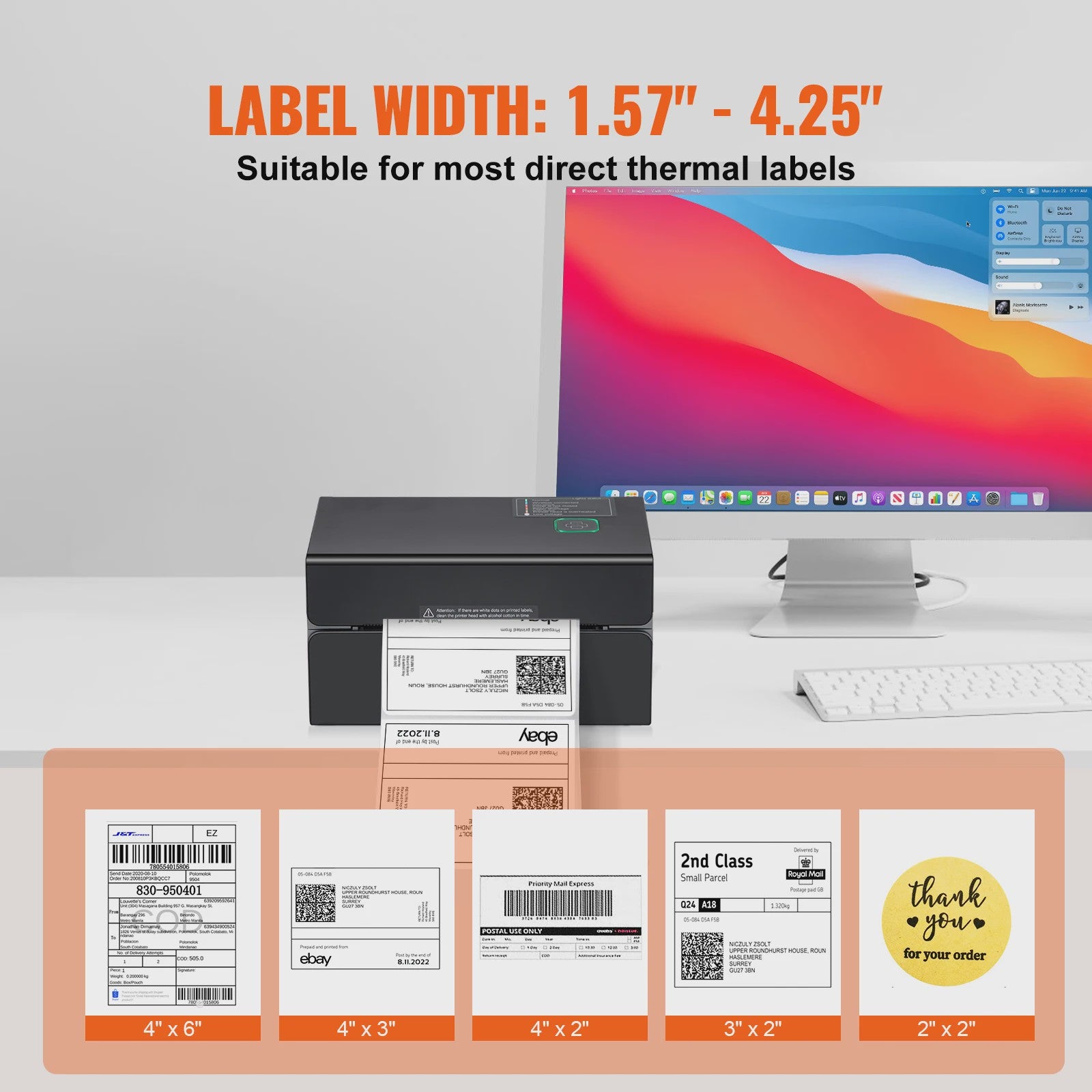 SucceBuy Thermische Labelprinter 300DPI met Bluetooth & USB - Automatische Labelherkenning