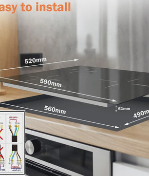 Karinear 60cm Inductie Kookplaat - 3 Zones, 5200W, Touch Control & Veiligheidsslot