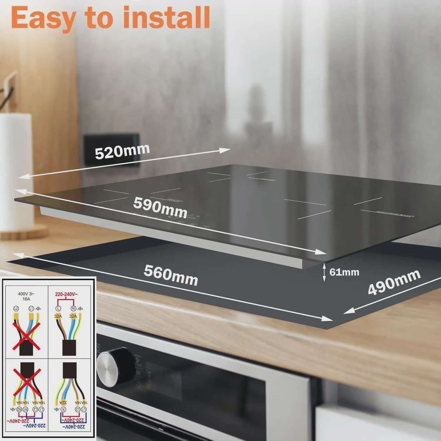 Karinear 60cm Inductie Kookplaat - 3 Zones, 5200W, Touch Control & Veiligheidsslot