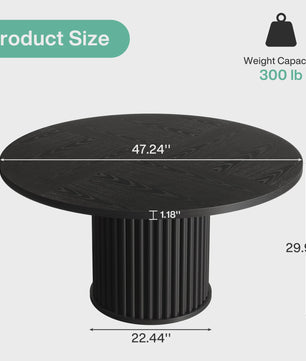 Zwarte Ronde Eettafel voor 4-6 Personen - 120 cm - Met Stijlvolle Gefineerde MDF & Metalen Onderstel