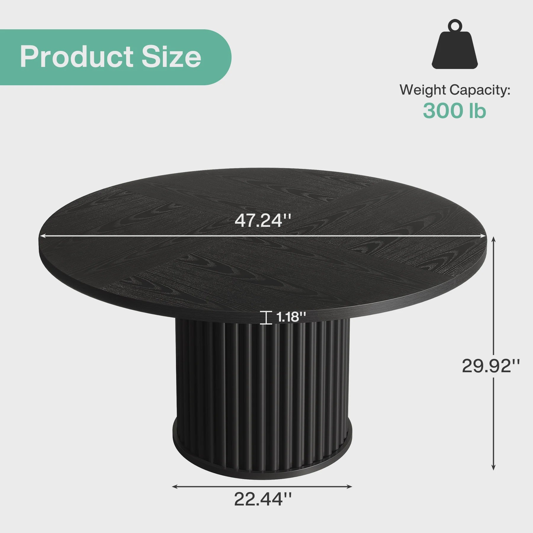 Zwarte Ronde Eettafel voor 4-6 Personen - 120 cm - Met Stijlvolle Gefineerde MDF & Metalen Onderstel