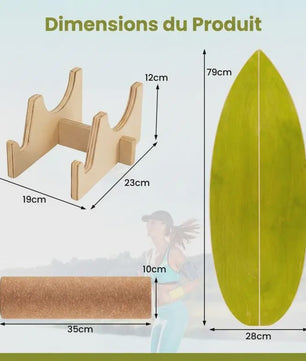 Houten Balansbord met Kurken Roller en Standaard - Groen/Natuurlijk