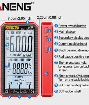 ANENG 620A Digitale Multimeter: 6000 Counts, AC/DC, Temperatuur, NCV & Live Wire Detector