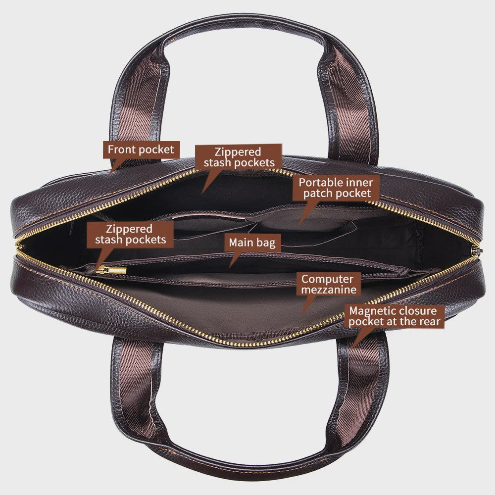 Luxe Leren Laptoptas Heren - Toplaags Koeienhuid Aktetas