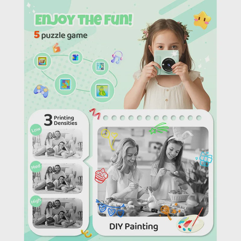 Direct Print Kinder Camera - 1080P HD Fotocamera met Instant Printer & Kleuren Prints